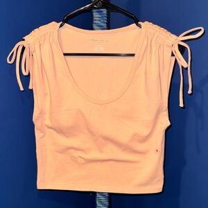American Eagle- NWOT Peach Drawstring Shoulder Crop Top Size Small